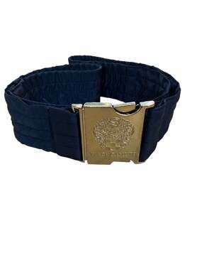 Vince Camuto Navy Blue Quilted Puffer Waist Belt Gold Logo Buckle Small